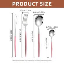 24pcs Pink Handle Stainless Steel Cutlery Set, Modern Tableware Set For 6 People, Including Steak Knife Fork Spoon, Suitable For Household Daily Use, Parties, Weddings - Pink Silver - View 5