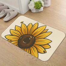 1/2/3pcs-Large Sunflower With Bright Yellow Petals Dark Brown Center Cartoon Bees Bold Line Art Graphic Print Beige Background Decorative Floor Mat-Flannel Material, Soft, Comfortable And Easy To Clean, Suitable For Bathroom, Bedroom, Kitchen, Porch, Laundry Room, Daily Decor, Three Sizes Available - 黑色 - 查看 4
