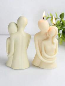1pc 3D Romantic Couple Scented Candle Silicone Mold DIY Portrait Couple Minimalist Art Ornament Creative Decor Diffuser Plaster Silicone Mold - A-White - View 3