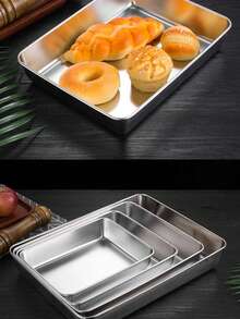 Stainless Steel Tiramisu Dish, Flat Square Tray, Rectangular Box With Lid, Steaming Cake Baking Tray, Serving Platter - Multicolor - View 3