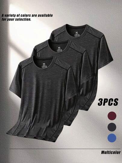 Men's 3-Piece Summer Outdoor Casual Short Sleeve T-Shirt Set