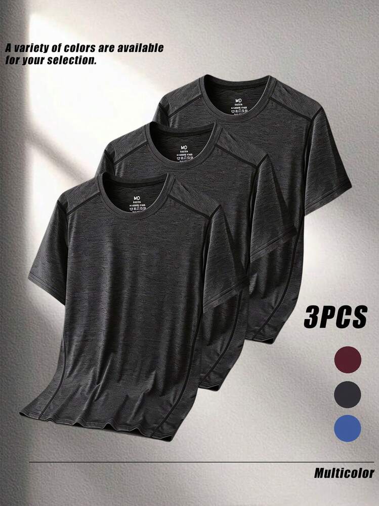 3pcs/Set: Men's Outdoor Sports Casual Short Sleeve T-Shirt, Summer - Multicolor - View 1