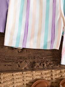 Baby Girls' Summer Underwater Animal Print, Striped & Solid Color Flutter Sleeve 3-Piece Romper Set, Sporty Outdoor - Mauve Purple - View 7