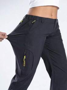 女士轻便徒步裤，防水、防风、耐磨，适合春夏季徒步、露营、户外运动，带拉链口袋，黑色 - 黑色 - 查看 7