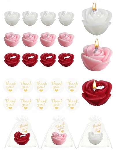 Set de regalo de 9 velas perfumadas con aroma a rosa, incluye tarjeta de agradecimiento y bolsa con cordón; adecuado como regalo para damas de honor/padrinos, obsequios para despedida de soltera, decoración de mesa para fiesta de compromiso, libro de firmas de boda, decoración del hogar, ambientación romántica, decoración del hogar