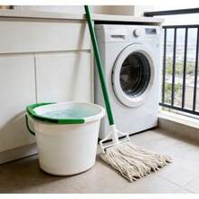 Cotton Blend Wet Mop Steel Handle Green White - default - 查看 2