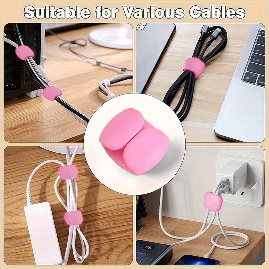 10pcs Pink Wire Winding Clips, Data Cable & Earphone Organizer, Versatile Home & Office Accessories