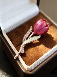 1枚优雅奢华珐琅渐变水钻郁金香胸针，女士母亲节/生日礼物，通勤、约会、晚宴配饰 - 金色 - 查看 1