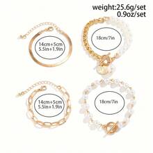 Juego de pulseras para mujer, estilo minimalista y elegante para el día a día, con cadena dorada, pulsera de perlas, cadena de serpiente, colgante redondo y cierre de langosta - Pulsera redonda con hebilla Pearl OT - Ver 4