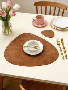 1 pieza/4 piezas Manteles individuales y posavasos de cuero artificial, resistentes al calor, antideslizantes, lavables e aislantes para café, estilo nórdico, manteles para mesa de cocina, decoración de mesa de cocina, decoración de sala de estar, manteles aislantes - Marrón - Ver 2