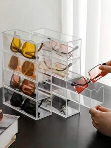 2pcs/1pc Acrylic Fashion Glasses Storage Box, Makeup Organizer Drawer Tray, Jewelry Display Tray, Sturdy And Durable 4-Layer Transparent Fashion Glasses Case, Suitable For Home And Office - Multicolor - View 1