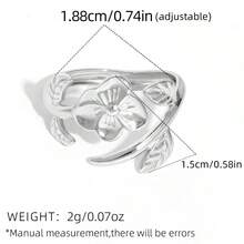 Uself 3pcs/Set 18K Gold Plated Leaf Flower Ring Set, 304 Stainless Steel Open Ring, Botanical Theme Jewelry For Women, Low Allergy, Suitable For Daily Wear And Garden Parties - Multicolor - View 9