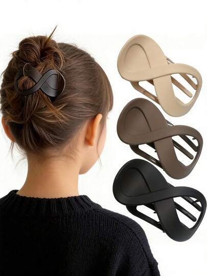 随机颜色，每套3个。优雅亚克力哑光发夹 - 9厘米中性纯色塑料发饰，适合各种发质，女孩造型发饰及日常佩戴。