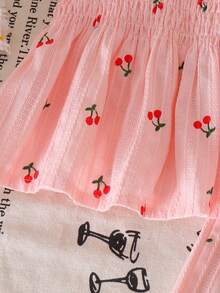2pcs Baby Girls Cute Fresh Suspender Top + Pants Set, Spring/Summer - Pink - View 5