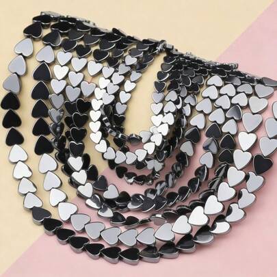 1串4/6/8毫米黑色心形扁平隔珠，天然黑色玛瑙赤铁矿，散珠，适用于DIY珠宝制作手链项链