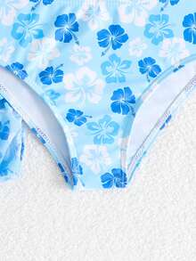 Bộ bikini in hoa mùa hè dành cho bé gái, kèm áo khoác ngoài có dây rút và váy xếp ly, gồm 3 món. - Màu xanh lam - Xem 5