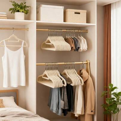 5 قطع/10 قطع/20 قطع شماعات معدنية قياسية، تصميم أنيق لامع، غير قابلة للانزلاق وخالية من الغرز، ثقيلة الوزن مناسبة للمعاطف والفساتين والسترات، توفير مساحة في خزانة الملابس، أثاث، مثالية للسفر