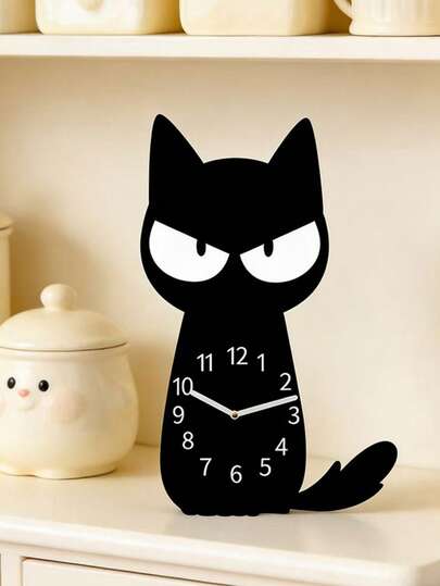 1 chiếc, Đồng hồ treo tường hình mèo hoạt hình hiện đại, đồng hồ kiểu mèo ngộ nghĩnh và dễ thương, đồng hồ treo tường/để bàn, thiết kế trang trí sáng tạo, đồng hồ im lặng, thích hợp để trang trí phòng ngủ, phòng khách, nhà bếp, văn phòng, bàn làm việc. Quà Giáng sinh, quà sinh nhật.