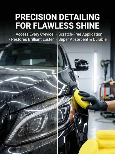 12 miếng mút đánh bóng và phủ sáp xe hơi, mút đánh bóng và phủ sáp xe hơi màu vàng, miếng mút xốp tròn bỏ túi bằng sợi nhỏ dùng để vệ sinh chi tiết xe hơi, dụng cụ sửa chữa thân xe, làm sạch và chăm sóc xe hơi, vật tư rửa xe.