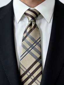1条英式男士领带，条纹格纹图案，商务正装、休闲通勤、求职面试皆可佩戴 - 彩色 - 查看 2