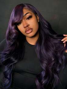 Dark Purple Loose Wave Lace Front Wigs Human Hair No Shedding And  13x4 HD Transparent Violet Purple Glueless Wigs Human Hair Pre Plucked With Baby Hair 250 Density Body Wave Brazilian Virgin Lace Frontal Human Hair Wigs For Women - 深紫色 - 查看 2