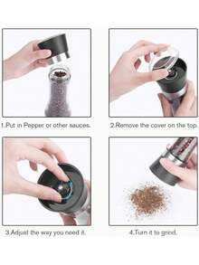 Tall Pepper Grinder Or Pepper Mill, Manual Salt Grinder Refillable With Adjustable Coarseness, Black Pepper Grinder Made Of Stainless Steel, Himalayan Salt And Sea Salt Grinder - 黑色 - 查看 3