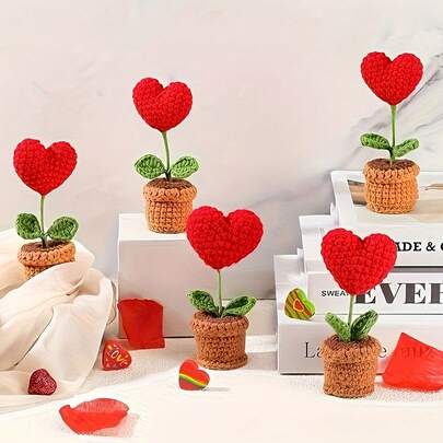 1 chậu hoa nhân tạo đan móc thủ công, làm từ sợi tổng hợp, thích hợp làm quà tặng Ngày của Mẹ, kỷ niệm, sinh nhật, Ngày Valentine, hoặc trang trí bàn làm việc tại nhà/văn phòng, quà tặng cho mẹ, bạn bè, bạn gái, người yêu, sinh viên tốt nghiệp, trang trí nhà cửa, trang trí ký túc xá, đồ dùng học tập