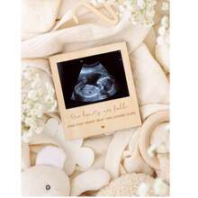 1个超声波照片相框，木质磁性孕期公告纪念品，适合性别揭晓派对装饰、婴儿派对礼物、给祖父母、丈夫、家人的惊喜、婴儿房墙面装饰、即将出生宝宝的公告板 - 彩色 - 查看 2