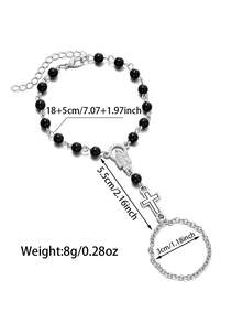 1pc Gothic Style Metal Chain Cross & Acrylic Rosary Knuckle Bracelet, Religious Jewelry Suitable For Daily Wear, Gatherings And Parties - Multicolor - View 4