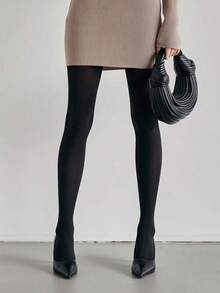 1条新款女士天鹅绒高端时尚防勾丝弹力紧身打底裤，适合商务、通勤和日常穿着 - 黑色 - 查看 2