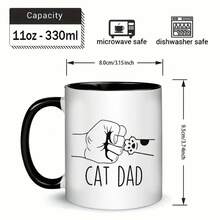 11 Oz Cat Dad Mug - Funny Cat Paw And "CAT DAD" Fist Design Ceramic Coffee Mug, Black Interior And Handle, Dishwasher And Microwave , Suitable As A Gift For Cat Lovers, Father's Day, Birthdays, Christmas - Novelty Tea/Cocoa Mug, Unisex, Father's Day Gift, Coffee Mug, Father's Day Mug, Coffee Mug, Halloween Mug, Father's Day Gift, Funny Coffee Mug, Father's Day Gift For Dad, Office, Halloween Mug, Father's Day Mug, Mug With Funny Quotes, Coffee Mug, Happy Father's Day, Father's Day Cup, Father's Day Gift, Coffee Mug, Halloween Coffee Mug, Father's Day Gift - 白色的 - 查看 6