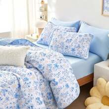 - Floral Quilt Set Coquette Cottagecore Shabby Chic Flower for Women Teen Girls Reversible Lightweight Bedspread Coverlet 3 Pieces Blue White Queen/Full Size - Azul blanco - Ver 6