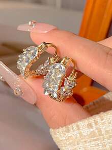 1 Đôi bông tai nữ đính đá Cubic Zirconia, kiểu dáng tối giản hình bông lúa mì, thiết kế độc đáo quyến rũ, trang sức đeo hàng ngày, quà tặng Ngày của Mẹ. - Vàng - Xem 1