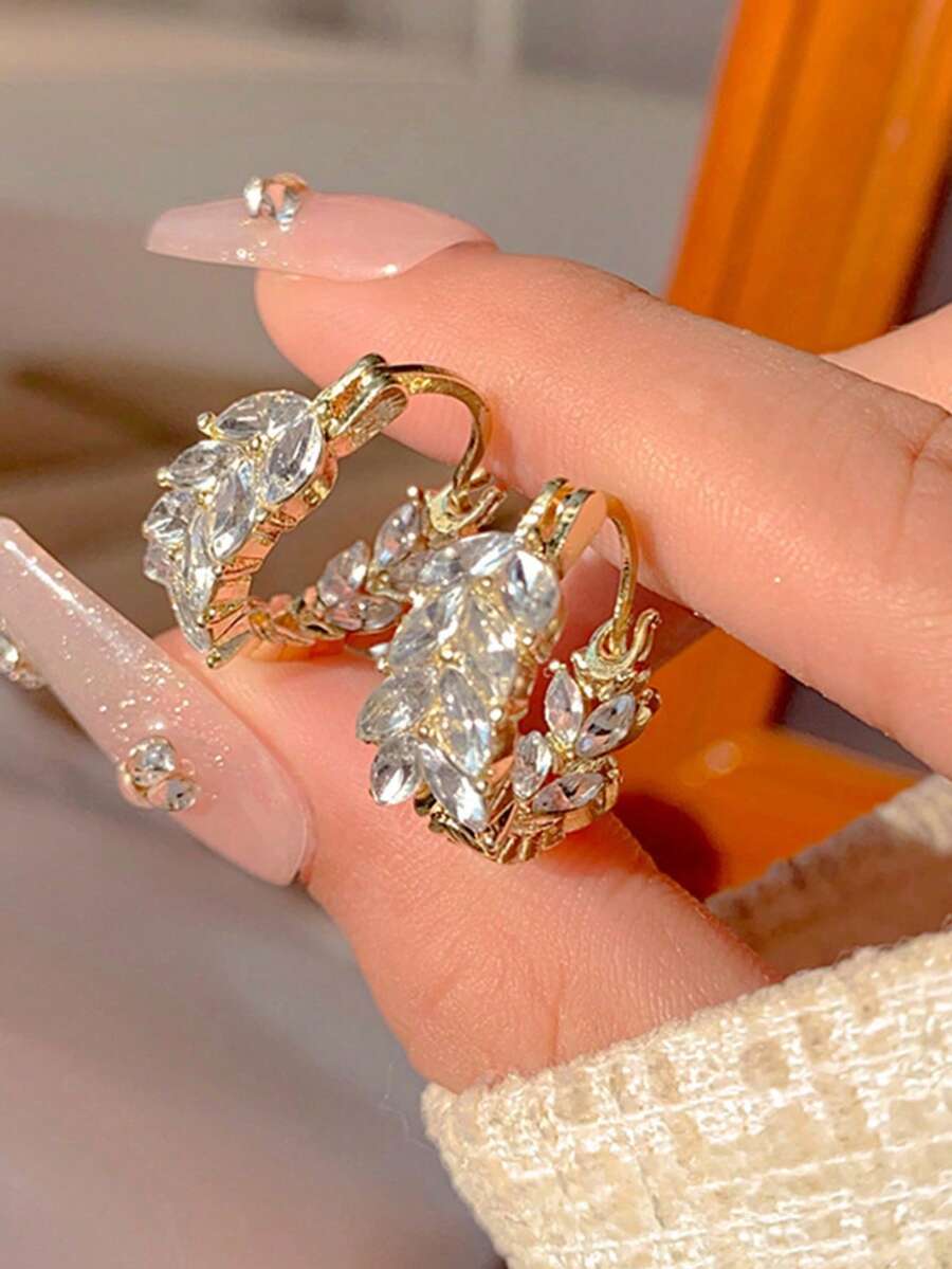 1 Đôi bông tai nữ đính đá Cubic Zirconia, kiểu dáng tối giản hình bông lúa mì, thiết kế độc đáo quyến rũ, trang sức đeo hàng ngày, quà tặng Ngày của Mẹ. - Vàng - Xem 1