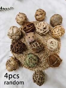 Bộ sản phẩm gồm bóng gặm đan lát, đồ chơi gặm cho thỏ/chuột hamster/chuột lang, bóng cỏ ăn được cho thú cưng. - Xem 6