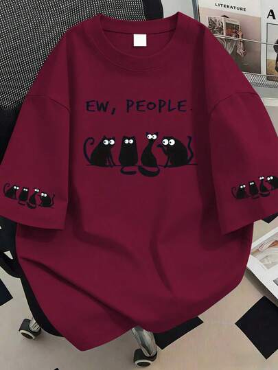 Áo thun nữ cỡ lớn tay ngắn cổ tròn in hình mèo hoạt hình, thích hợp cho kỳ nghỉ hè, đi biển, lễ hội, mùa xuân, ngày Valentine, lễ hội hóa trang, quà tặng ngày của mẹ.