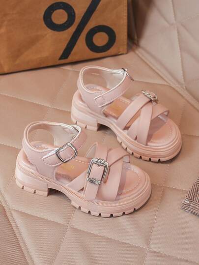 New Style Girls' Roman Sandals For Summer, With An English-Style Look. Fashionable Princess Sandals For Little Girls. Open-Toe Mid-Length Children's Beach Shoes.