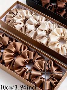 28 件套缎面发圈套装 - 摩卡色系发圈 | 黑色、摩卡棕、米色及大地色系 | 女士百搭发饰 - 彩色 - 查看 3