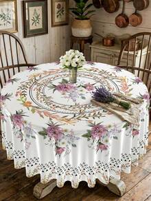 1 件装优雅印花桌布，耐用涤纶材质，镂空包边，防污、防水、可水洗、防皱，适用于各种场合，例如复活节早午餐、母亲节下午茶、露台聚会，是餐桌、厨房、婚礼装饰和复古装饰的必备家居装饰品。 - 彩色 - 查看 4