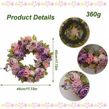1pc 45cm/17.72in Romantic Vintage Style Artificial Simulated Peony Flower Hanging Decorative Wreath For Thanksgiving, Harvest, Christmas, Valentine's Day, Mother's Day, Weddings, Holiday Party Mantel, Wall, Door Window, Staircase Decorative Wreath, Thanksgiving Gift - C - 查看 7