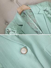 Áo khoác blazer lưới nhẹ màu xanh bạc hà cho nữ, kiểu dáng thường ngày, tay ngắn, thích hợp mặc công sở, size nhỏ, mùa xuân. - Màu xanh Bạc hà - Xem 4