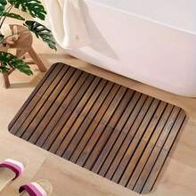1pc Modern Dark Brown Wooden Silicone Bath Mat - Super Absorbent Rubber Material, Quick Dry Non-Slip, Suitable For Bathroom, Kitchen, Living Room, Bar, Garden, Ideal Gift, Washable Decorative Floor Mat - A - View 6