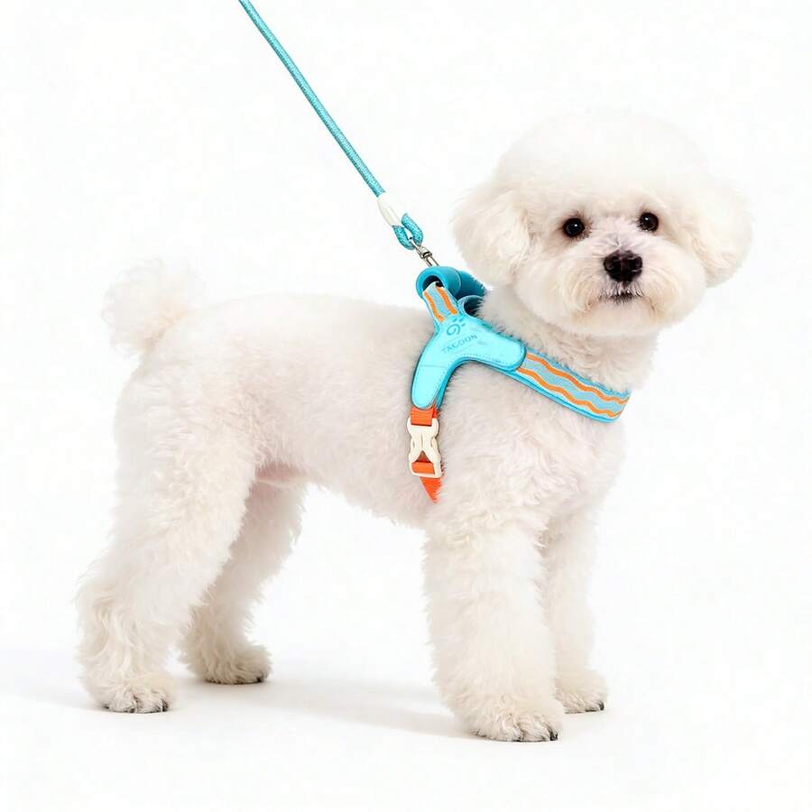 (Dành cho chó nhỏ) Bộ dây đeo ngực và dây dắt cho thú cưng, dây dắt có tay cầm đệm giúp tránh kéo giật, bộ 2 món.