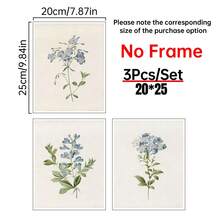 一套三幅复古蓝色植物画廊墙面艺术印刷品，乡村风格墙面装饰，花卉艺术帆布海报，乡村农舍风格装饰，适用于客厅、卧室、厨房、餐厅、咖啡厅、家庭办公室、走廊、家居和房间装饰 - 彩色 - 查看 16