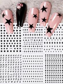 6pcs Black Star Nail Art Stickers Set - 3D Self-Adhesive Mixed Starburst, Alphabet & Star Nail Decals Gifts For Women Girls - 6sheets,Y2K Gothic Punk Style, Waterproof Nail Decoration For Acrylic Nails, DIY Manicure Accessories For Nail Salon & Home Use - Multicolor - View 4