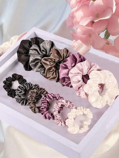 12pcs Solid Color Hair Scrunchies, Party & Wedding Daily Versatile Styles High Ponytail Elastic Hair Ties