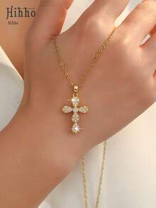 Hihho 1件四叶草幸运吊坠项链，搭配优雅十字架锁骨链，日常佩戴及节日礼物 - 項鍊 - 查看 8