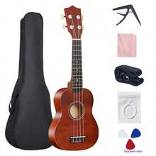 Đàn Ukulele gỗ 21 inch, màu gỗ tự nhiên, bộ dành cho người mới bắt đầu, kèm túi đựng, miếng gảy và dây đàn dự phòng. - Nhiều màu - Xem 2