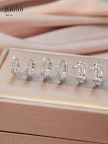 Hihho 6pcs Set Luxury Cross Zirconia Stud Earrings, Carved Cross Textured 3D Intricate Design Paired With Classic Hoop, Full Diamond Symbolizing Brilliance & Confidence, Cross Represents Protection & Strength, Suitable For Multiple Ear Piercings & Interchangeable Wear - Cross - View 4