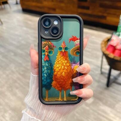 Farmhouse Chic Chickens With Fun Glasses And Hats. All-Inclusive Protective Anti-Slip Anti-Drop Matte Finish With Stepped Groove Design Phone Case For IPhone 17/17Air/17Pro/17ProMax/16/16Pro/16ProMax/15/15Plus/15Pro/14/14Plus/14ProMax/13/13mini/13Pro/12mini/11/Plus/Pro/Max/XS Stylish Gift Choice